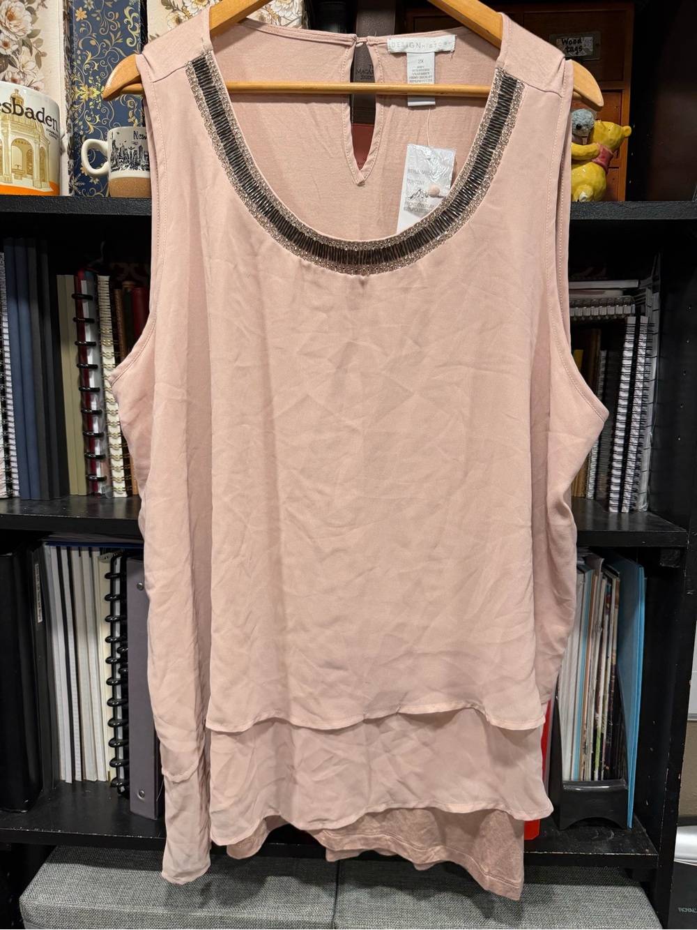 Design History Beaded Scoop Neck Dusty Pink Layered Tank
